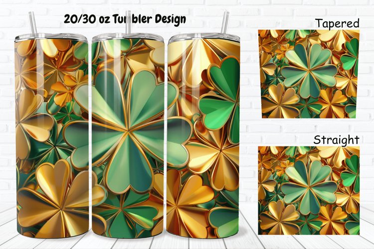 3D Gold Clover 20/30oz Skinny Tumbler example image 1