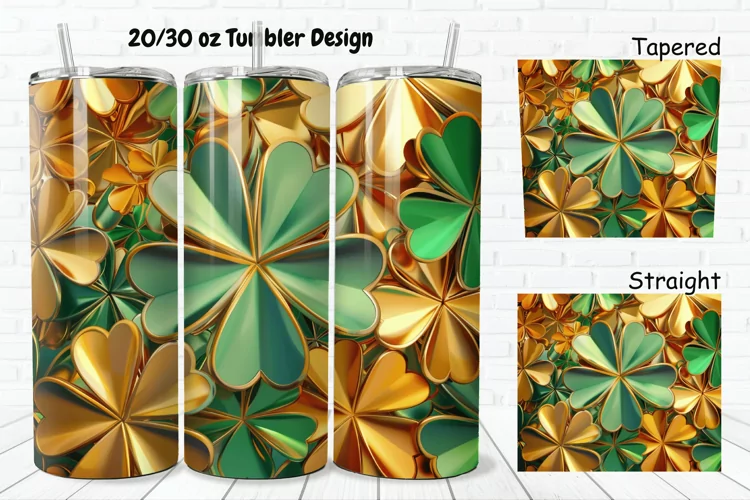 3D Gold Clover 20/30oz Skinny Tumbler