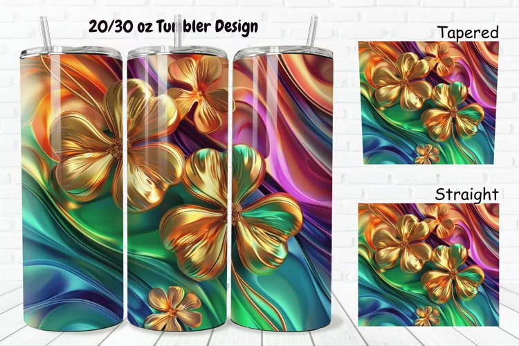3D Gold Clover 20/30oz Skinny Tumbler