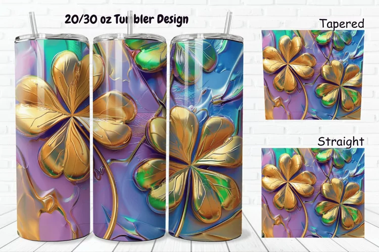 3D Gold Clover 20/30oz Skinny Tumbler
