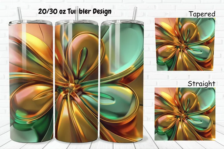 3D Gold Clover 20/30oz Skinny Tumbler