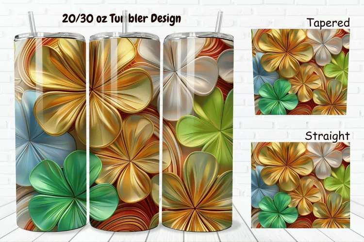 3D Gold Clover 20/30oz Skinny Tumbler
