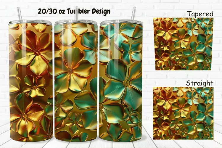 3D Gold Clover 20/30oz Skinny Tumbler