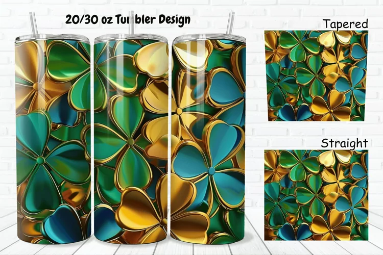 3D Gold Clover 20/30oz Skinny Tumbler