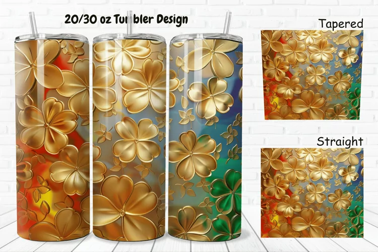 3D Gold Clover 20/30oz Skinny Tumbler