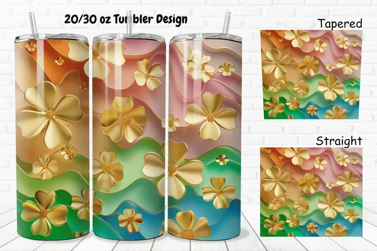 3D Gold Clover 20/30oz Skinny Tumbler
