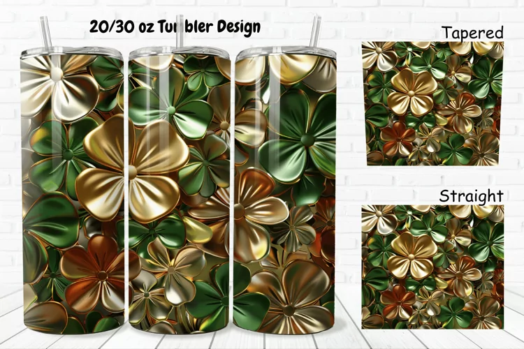 3D Gold Clover 20/30oz Skinny Tumbler