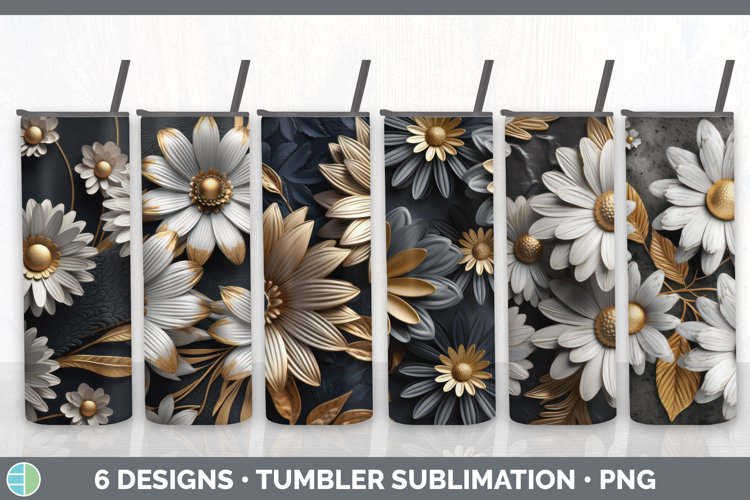 3D Gold Daisy Flowers Tumbler | Sublimation 20 oz Skinny Tum