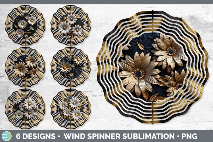 3D Gold Daisy Flowers Wind Spinner | Sublimation Spinner Des