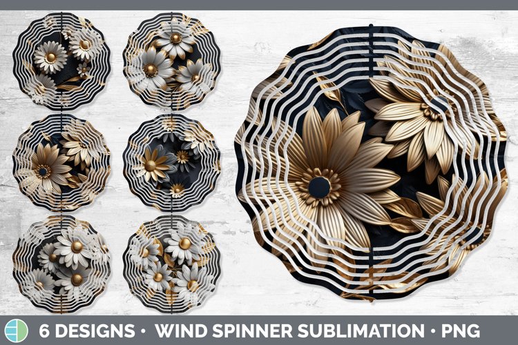 3D Gold Daisy Flowers Wind Spinner | Sublimation Spinner Des