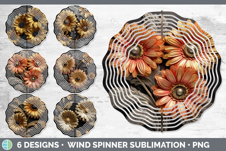 3D Gold Gerbera Daisy Flowers Wind Spinner | Sublimation Spi