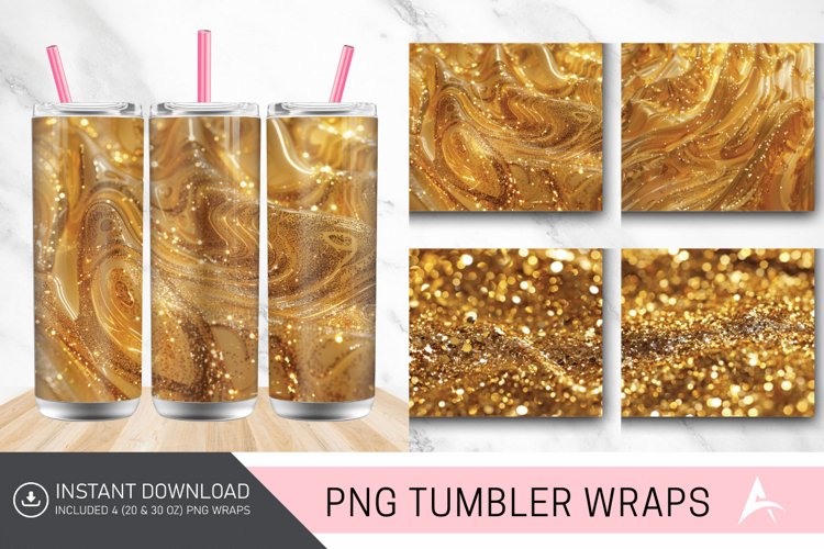 3D Gold Glitter Tumbler wrap