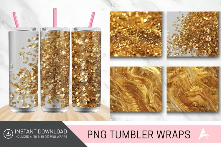 3D Gold Glitter Tumbler wrap