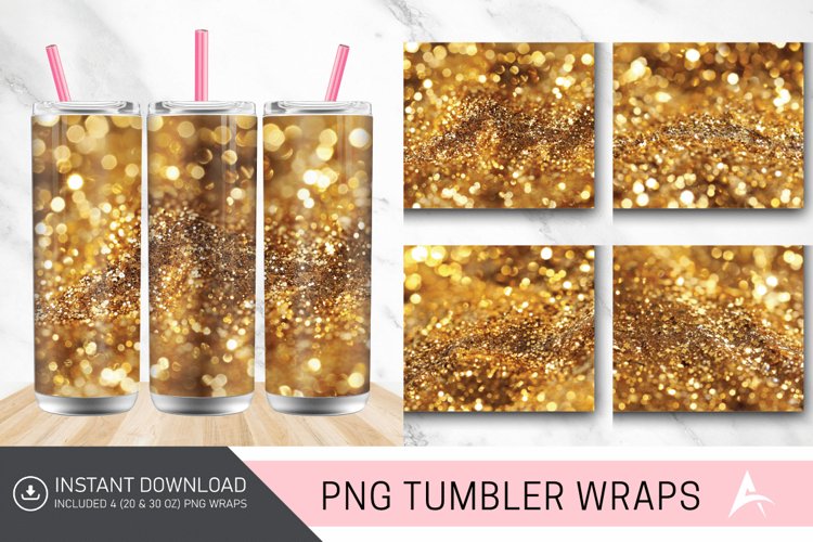 3D Gold Glitter Tumbler wrap example image 1