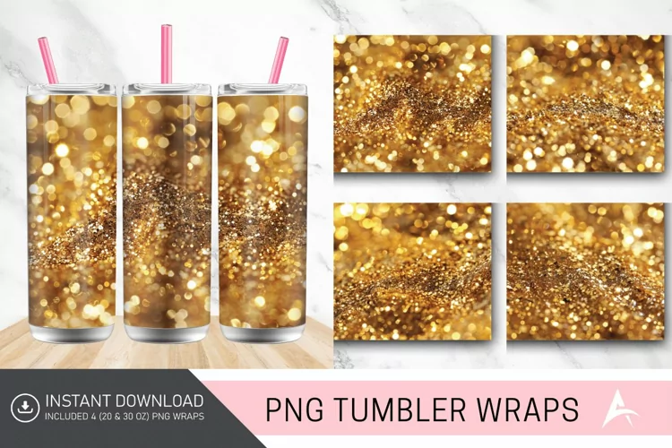 3D Gold Glitter Tumbler wrap