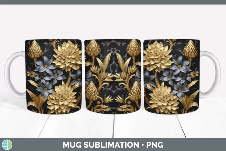 3D Gold Hyacinth Flowers Mug Wrap | Sublimation Coffee Cup D