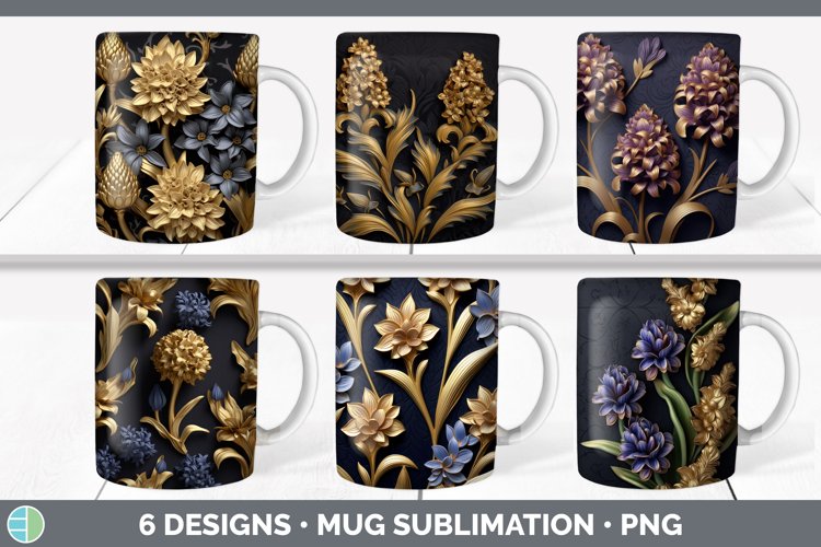 3D Gold Hyacinth Flowers Mug Wrap | Sublimation Coffee Cup D