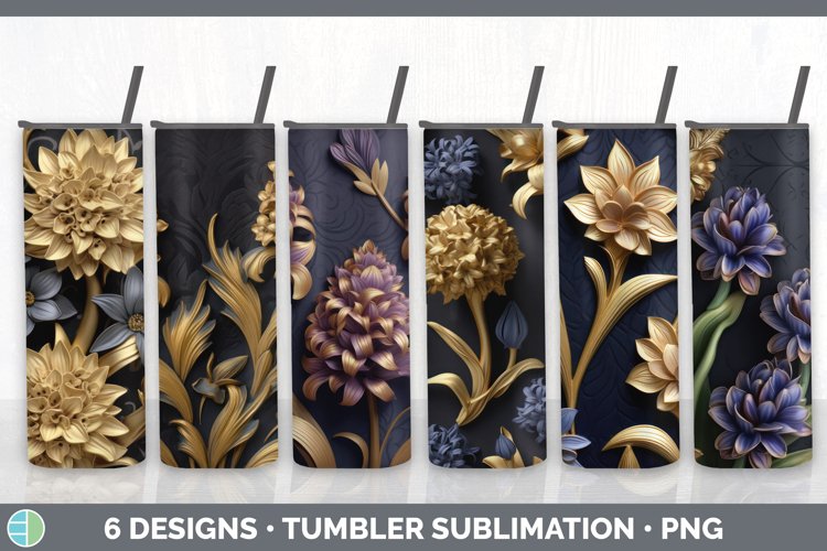 3D Gold Hyacinth Flowers Tumbler | Sublimation 20 oz Skinny