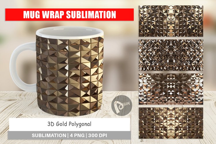 Mug Wrap Design 3D Gold Polygonal
