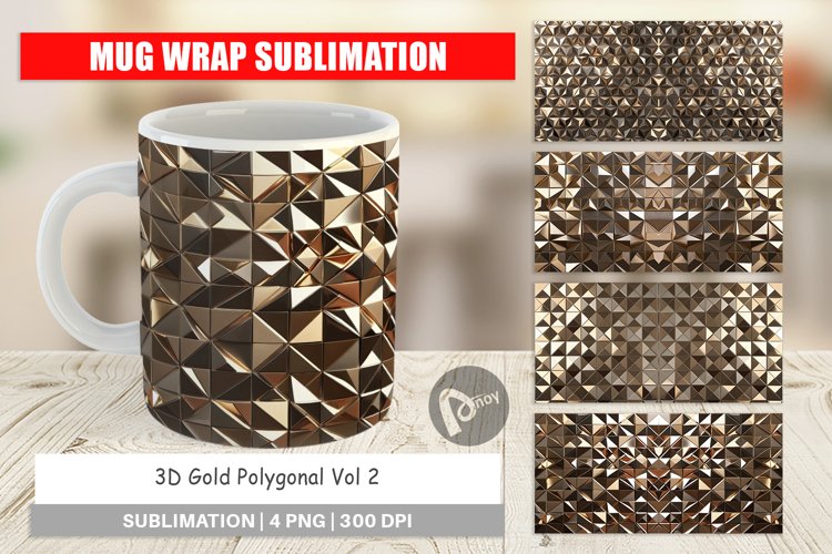 Mug Wrap Design 3D Gold Polygonal
