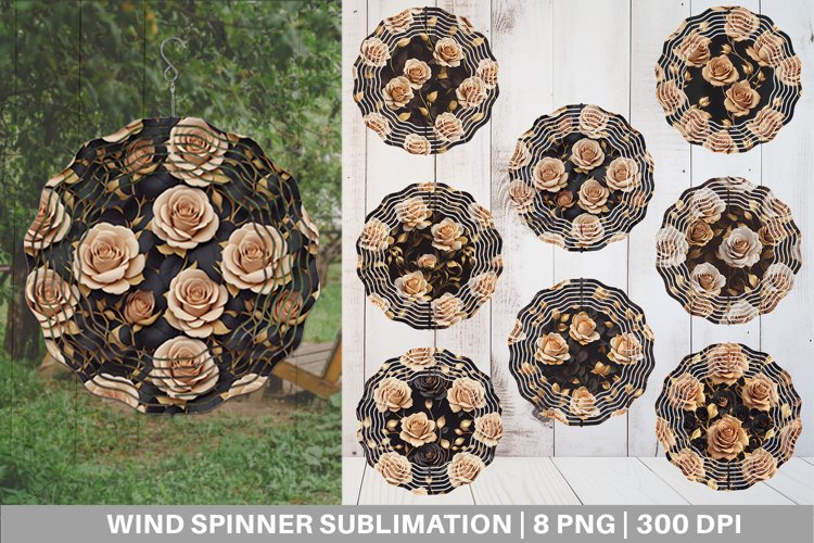 3D Gold Roses Pattern Wind Spinner | Sublimation Spinner Des