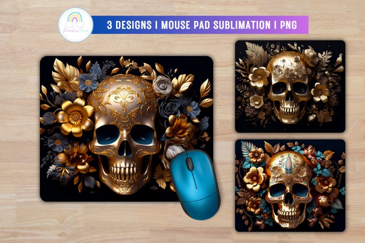 3D Gold Skull Mouse Pad Sublimation PNG