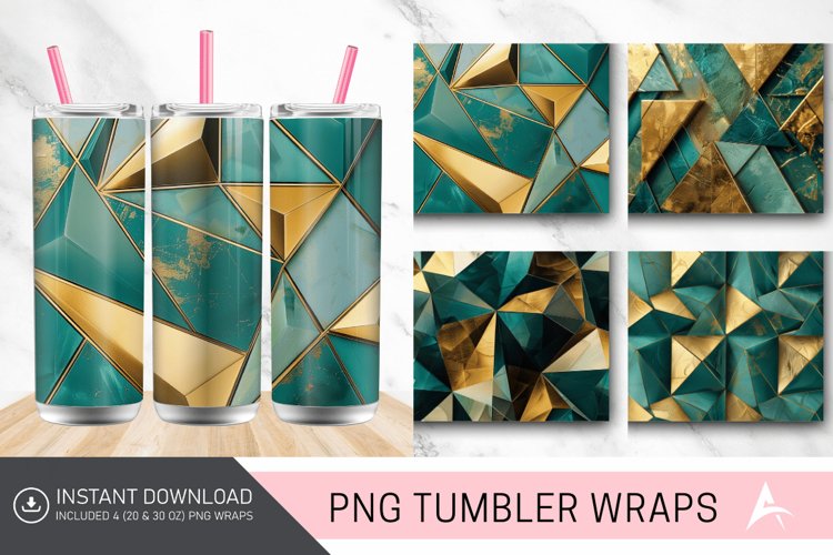 3D Gold Teal Geometry Tumbler wrap
