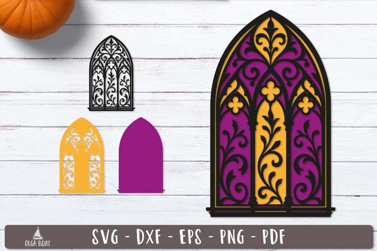 3d Gothic Window Halloween Layered SVG design