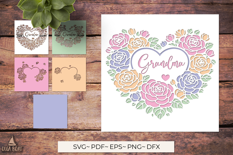 3D Grandma Floral Heart SVG Mothers Day card