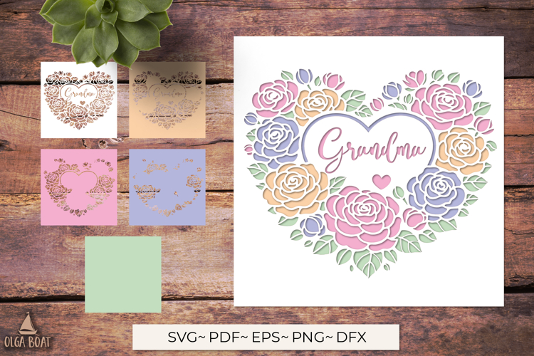 3D Grandma Floral Heart SVG | Mothers Day card