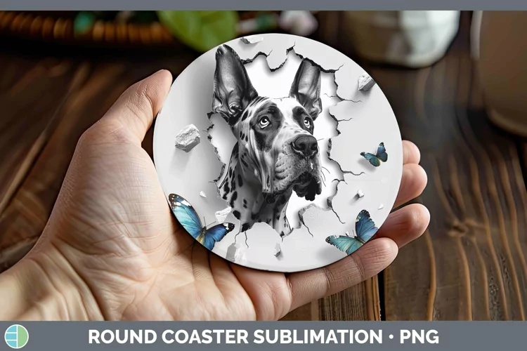 3D Great Dane Round Coaster | Sublimation Coaster Designs