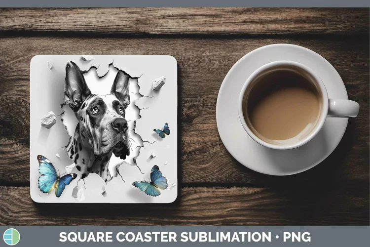 3D Great Dane Square Coaster | Sublimation Coaster Designs