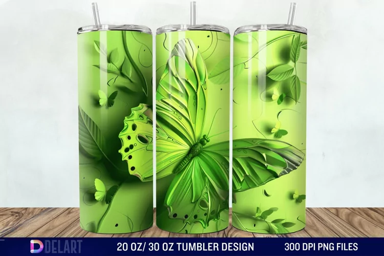 3D Green Butterfly Tumbler Wrap