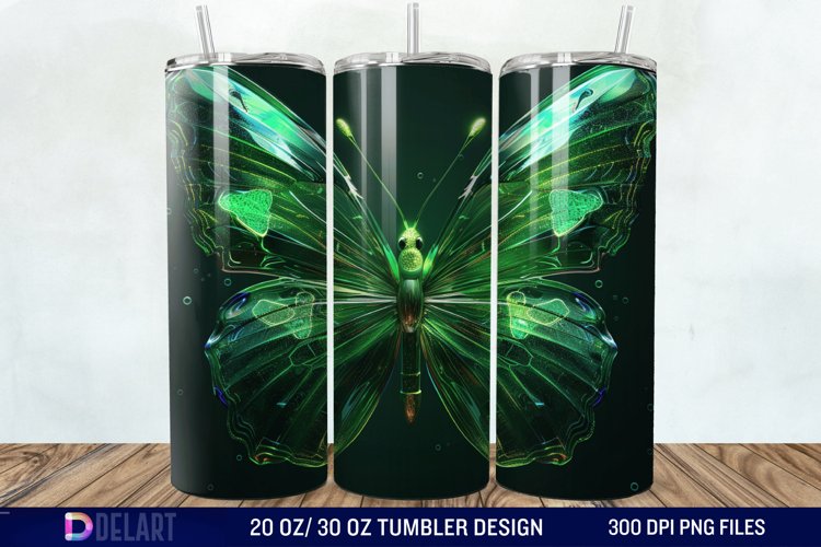 3D Green Butterfly Tumbler Wrap example image 1