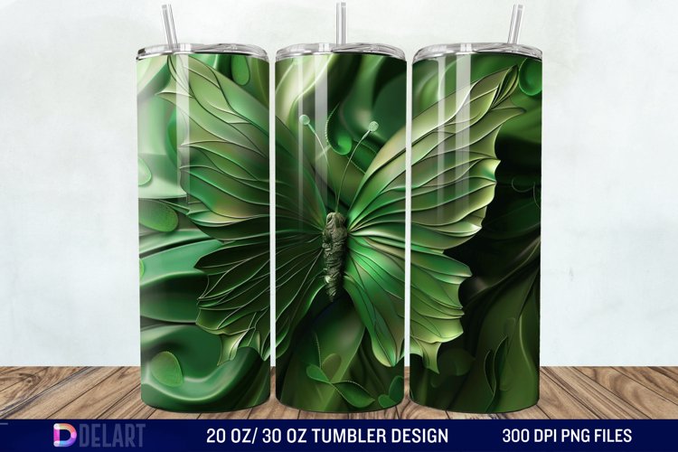 3D Green Butterfly Tumbler Wrap example image 1
