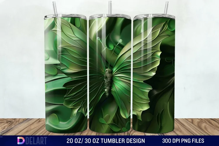 3D Green Butterfly Tumbler Wrap
