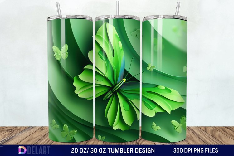 3D Green Butterfly Tumbler Wrap example image 1