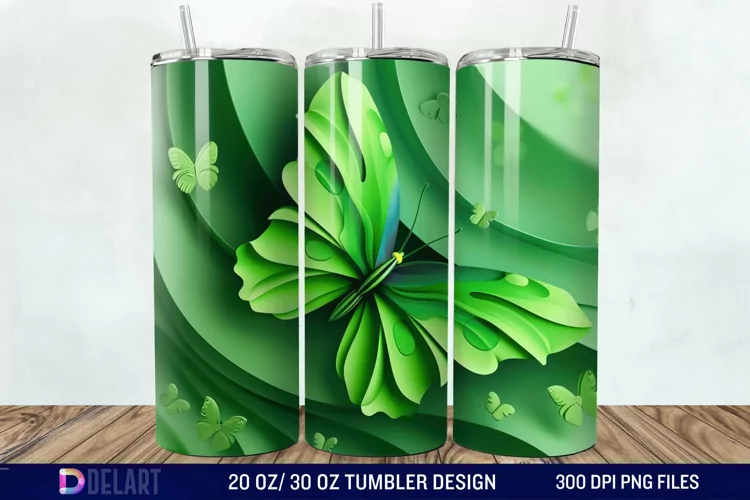 3D Green Butterfly Tumbler Wrap