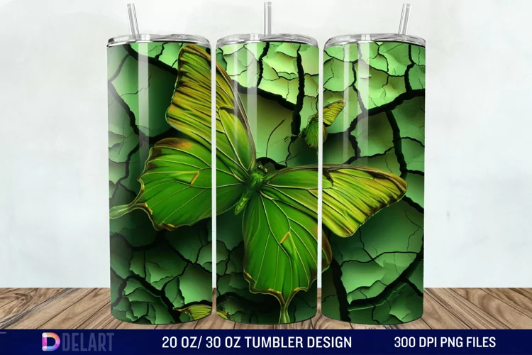 3D Green Butterfly Tumbler Wrap
