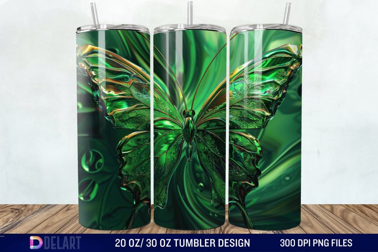 3D Green Butterfly Tumbler Wrap example image 1