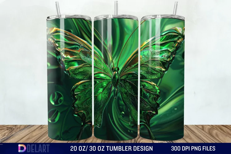 3D Green Butterfly Tumbler Wrap