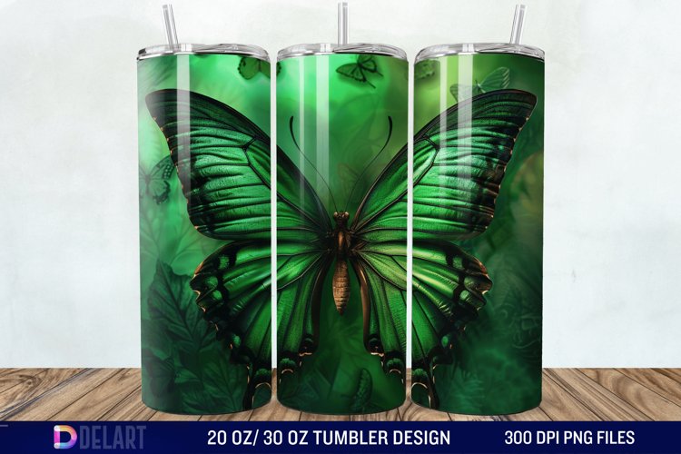 3D Green Butterfly Tumbler Wrap