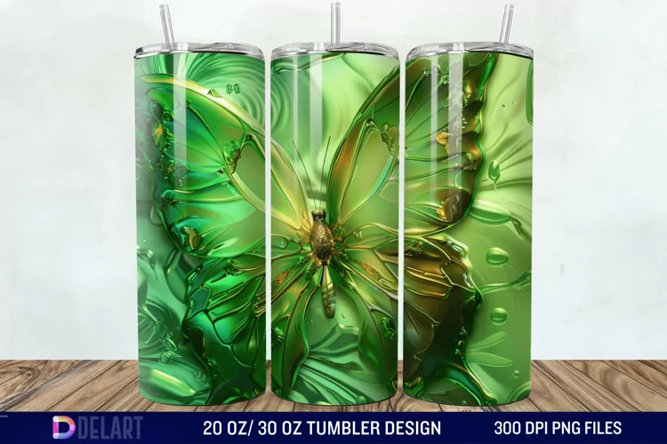 3D Green Butterfly Tumbler Wrap