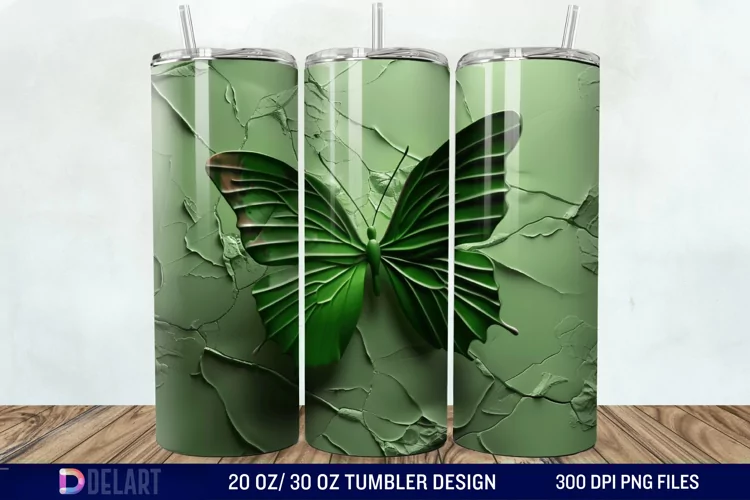 3D Green Butterfly Tumbler Wrap