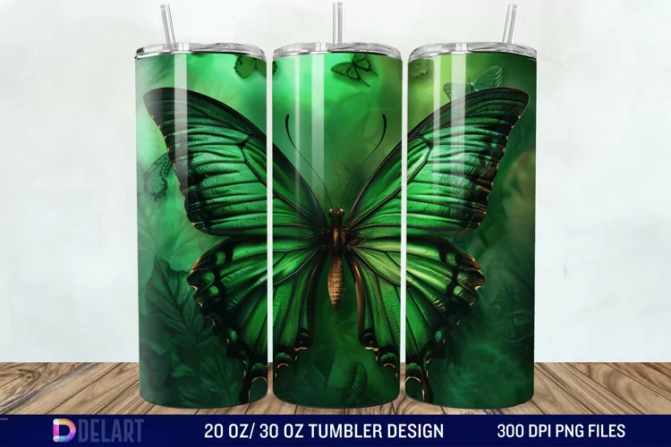 3D Green Butterfly Tumbler Wrap