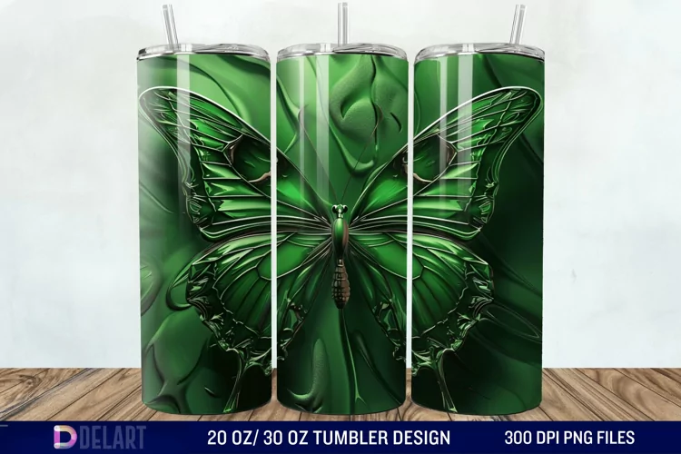3D Green Butterfly Tumbler Wrap