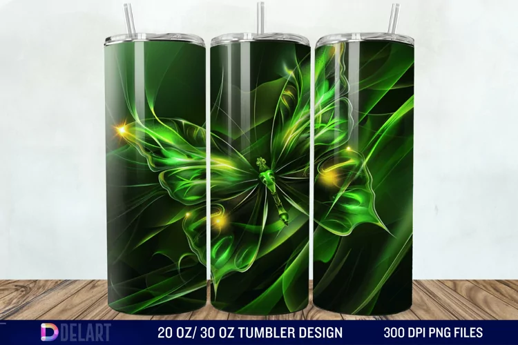 3D Green Butterfly Tumbler Wrap