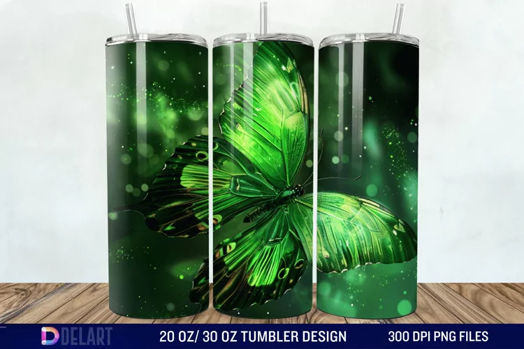3D Green Butterfly Tumbler Wrap