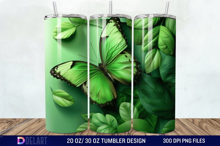 3D Green Butterfly Tumbler Wrap example image 1