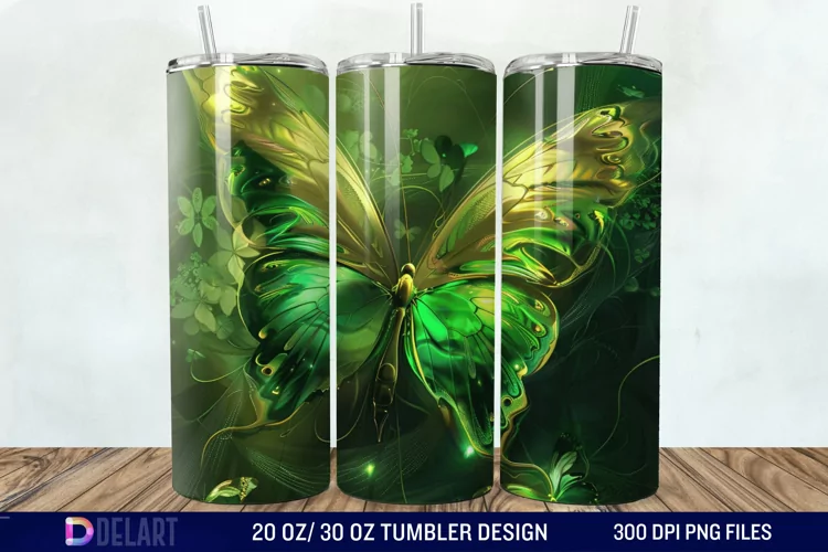 3D Green Butterfly Tumbler Wrap
